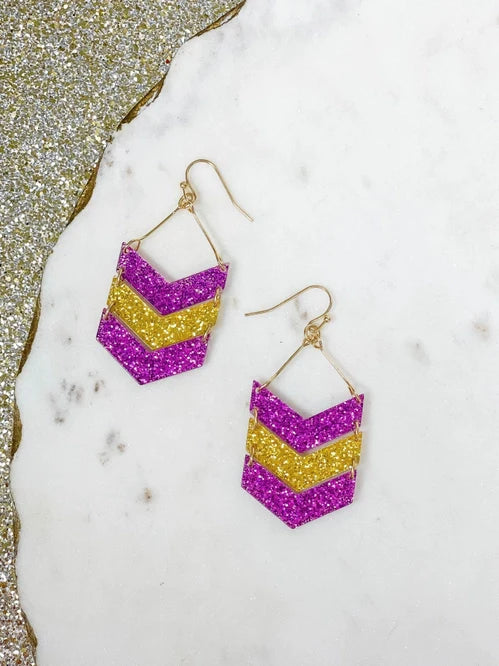 PREORDER: Glitter Game Day Arrow Dangle Earrings In Assorted Colors