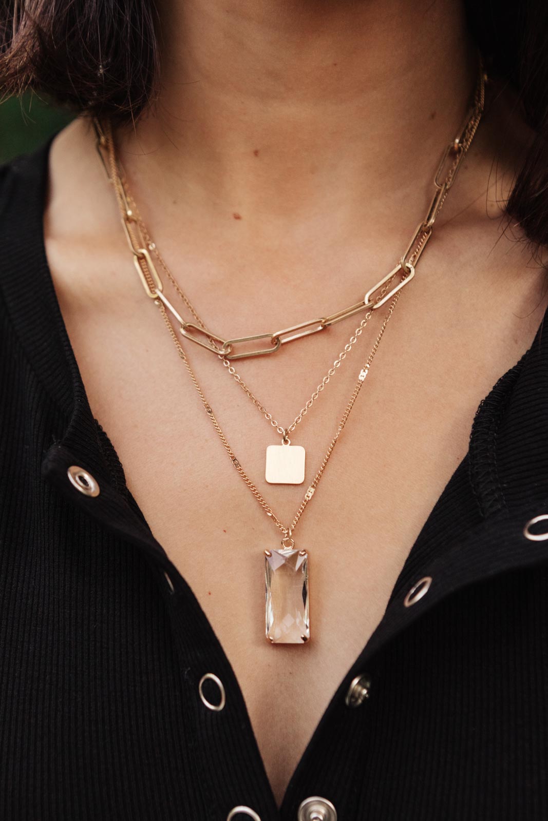 Baguette Bar Pendant Layered Necklace