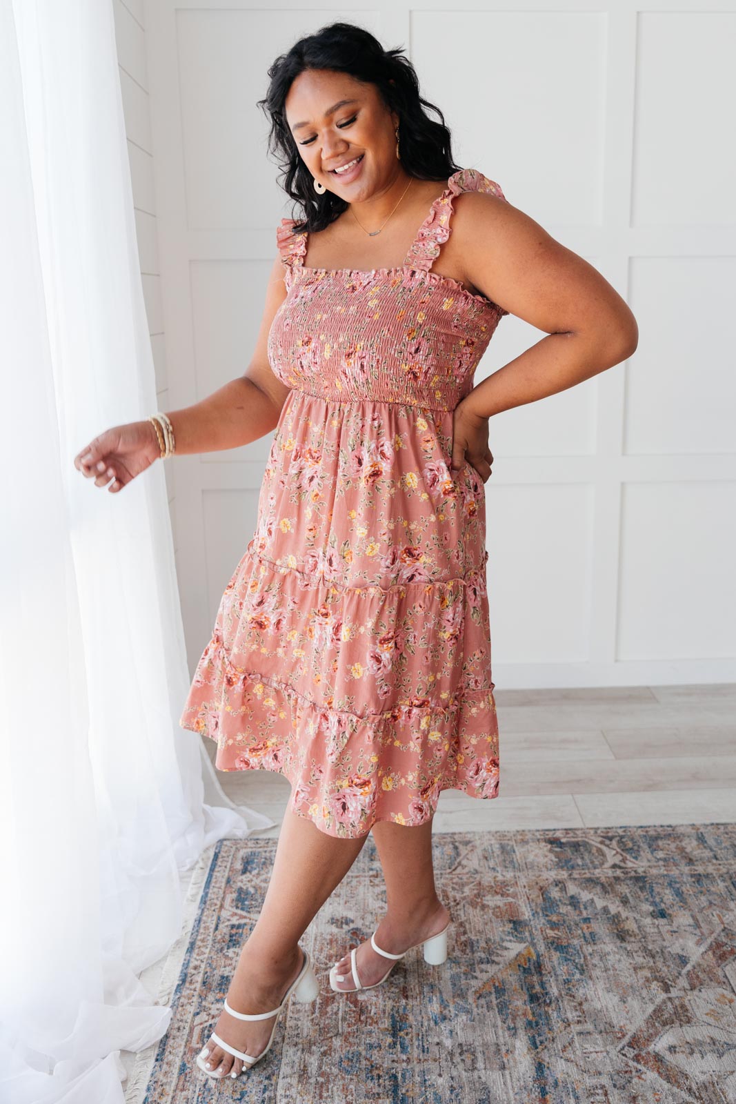 Blushing Beauty Smocked Midi Dress