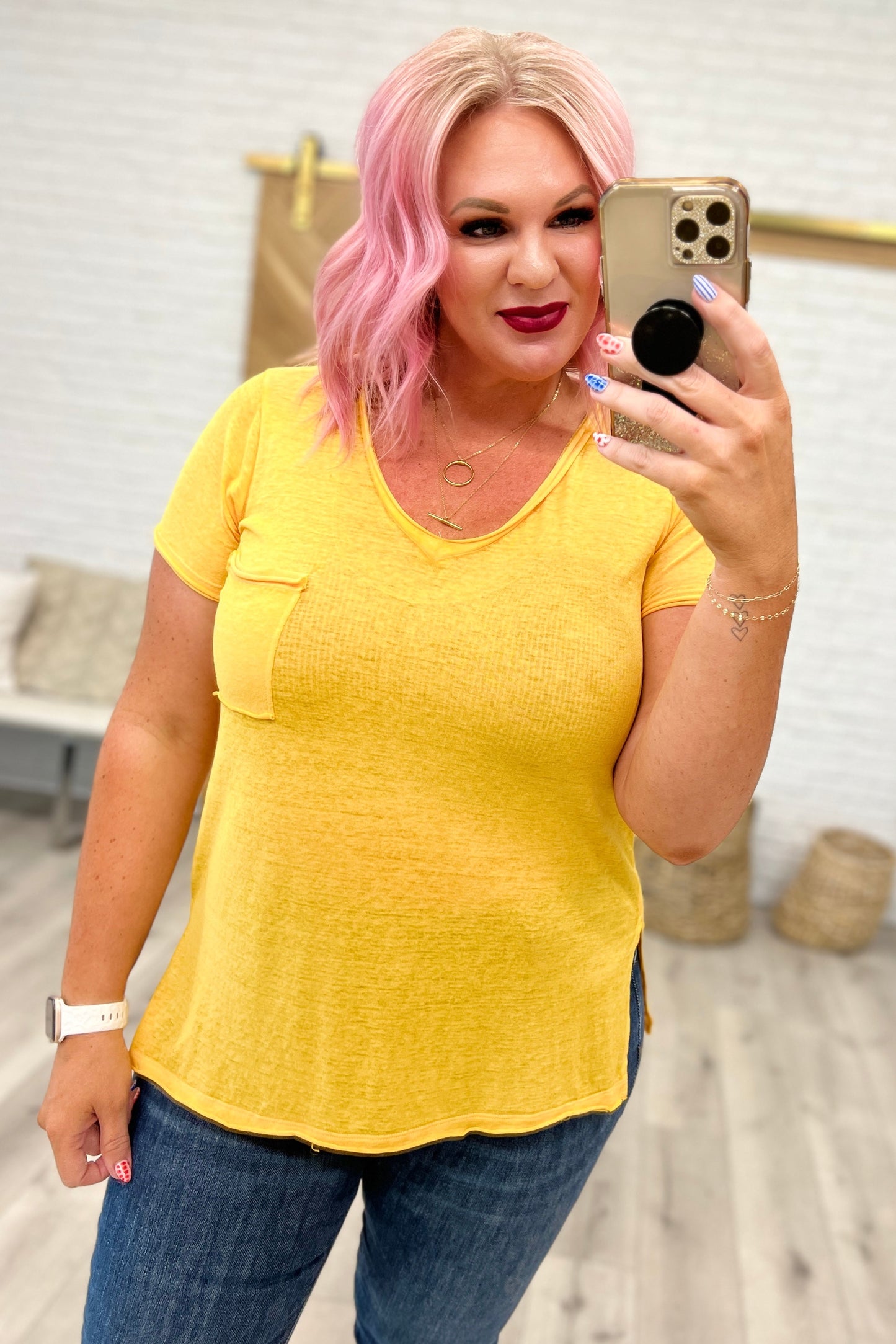 Melange Burnout V-Neck T-Shirt in Yellow Gold