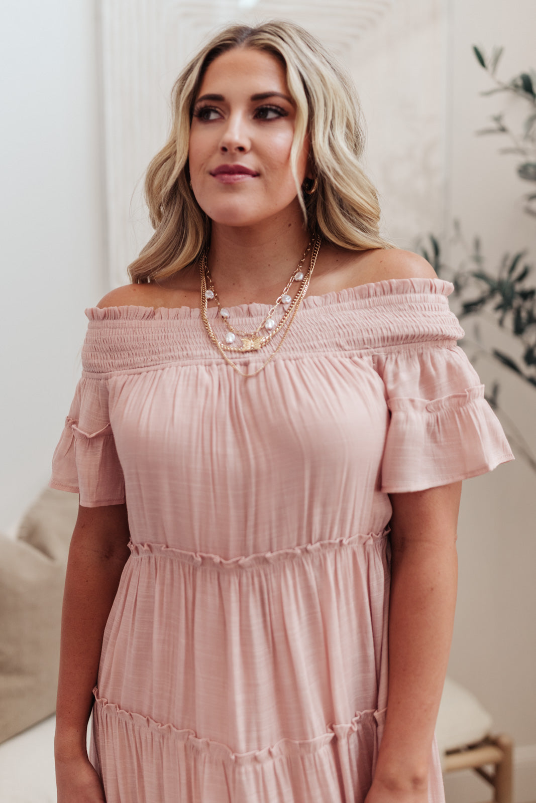 Olivia Tiered Maxi Dress in Pink