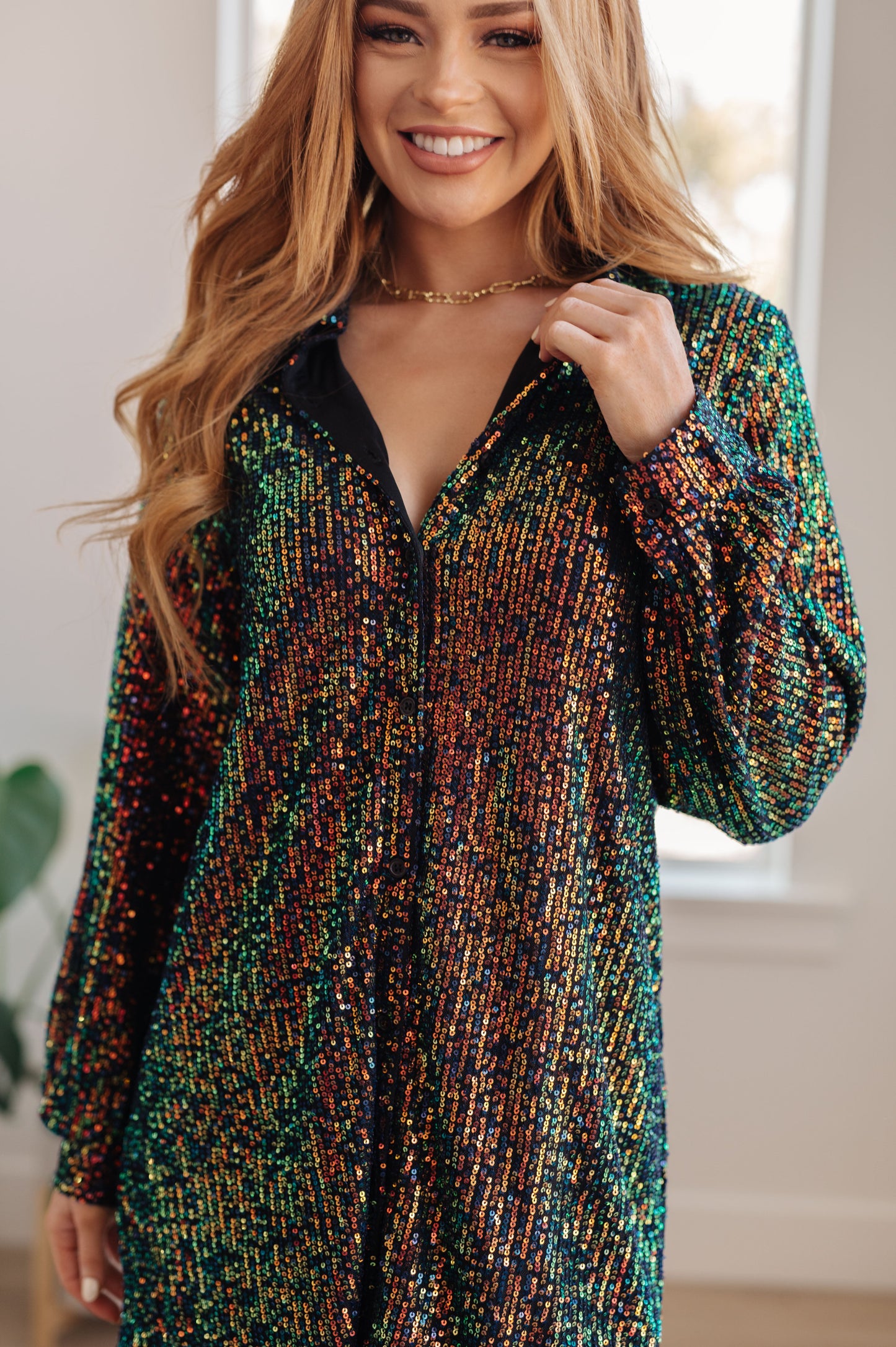 Shimmering Splendor Sequin Shirt Dress