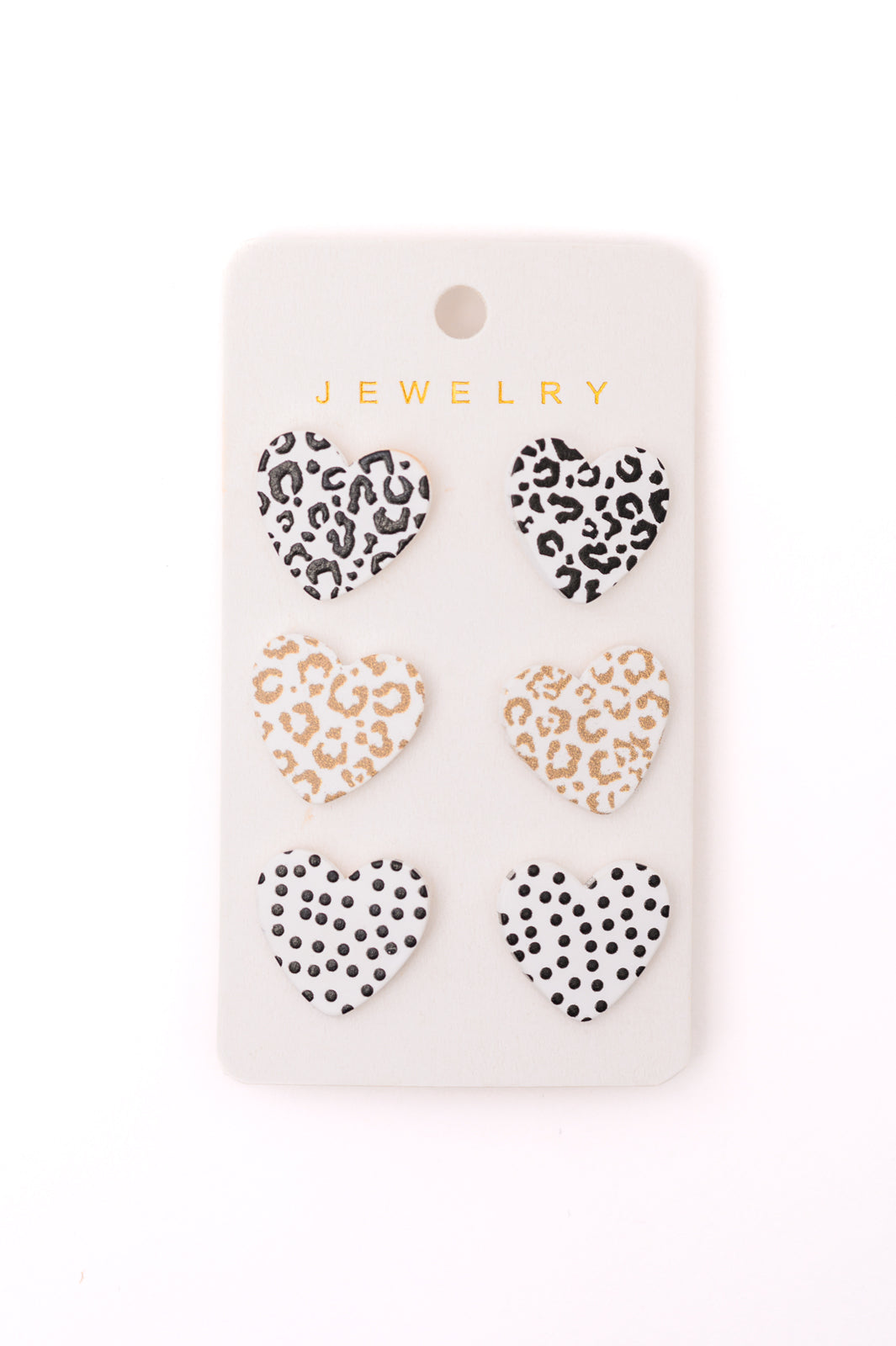 Triple Hearts Studs in Animal